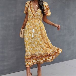 Boho gypsy butterfly sleeve tassel dress